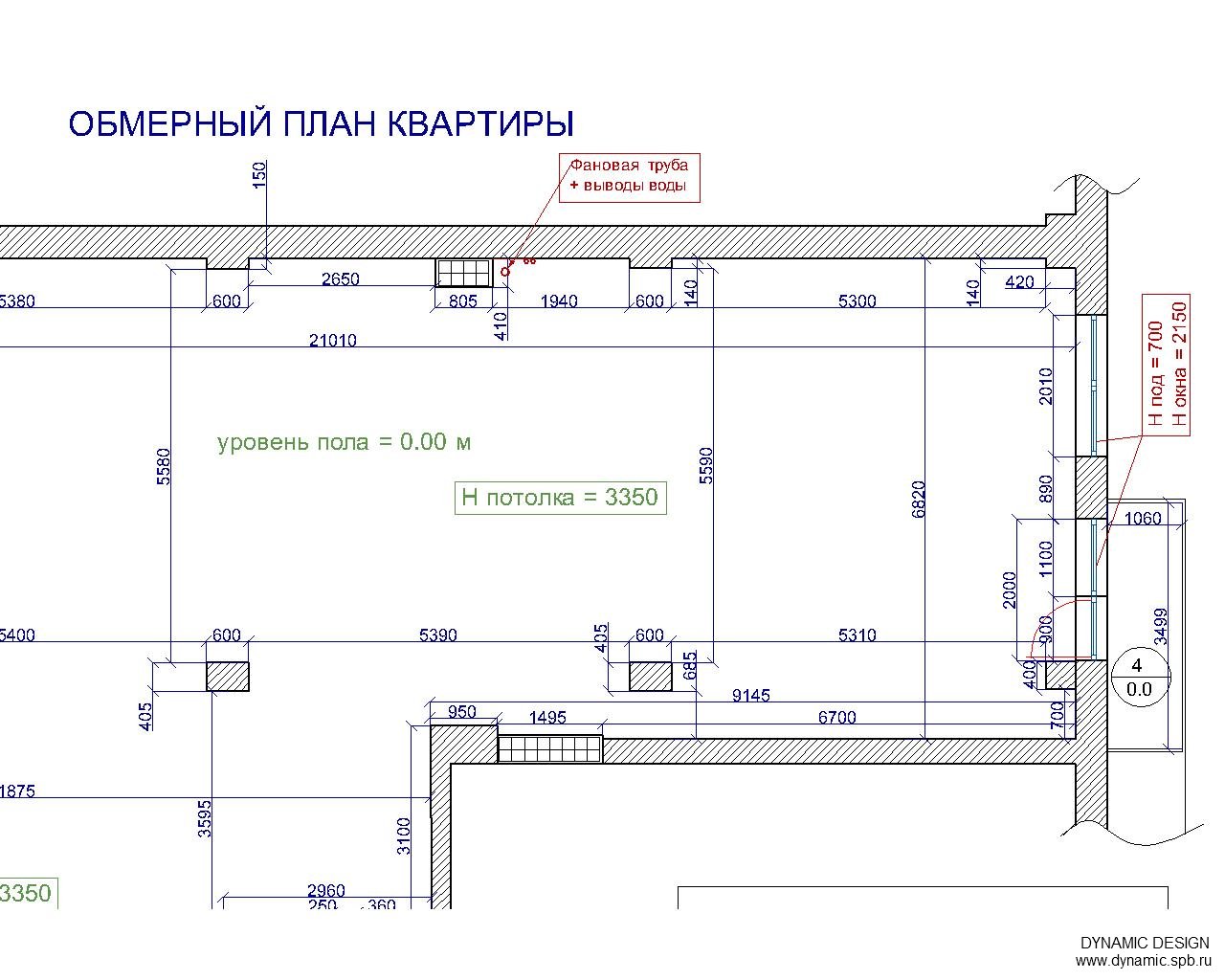 Квартира студия обмерный план